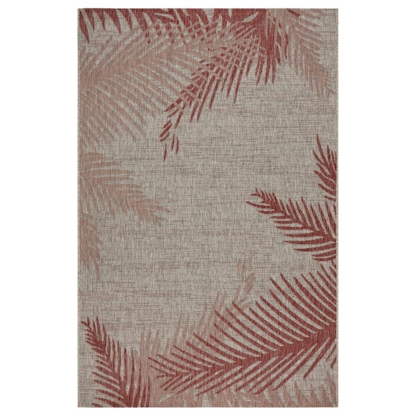 Palacedesigns 8 x 9 ft. Red Palm Leaves Indoor & Outdoor Area Rug - Red - 8' x 9' PA3093155 - main